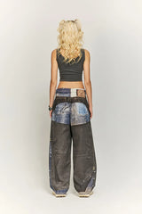 Leather Digitally Printed Jeans Distressed Y2k Men’s Jeans Motorcycle Jeans