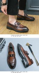 British Style New Emerald Pointed Leather Shoes Slip-On Loafer Black Hombre