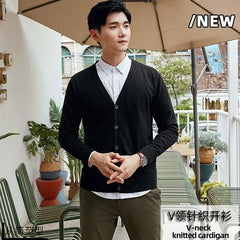 V-Neck Cardigan Casual Slim Fit Knitwear Men's Cotton Cardigan