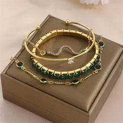 Snake Green Gemstone Metal Bracelet