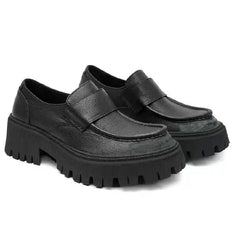 British Style Concise Thick High Heels Genuine Leather Shoes
