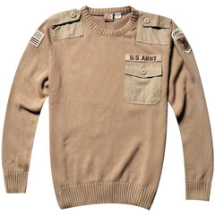 Military Sweater 100% Cotton Round Neck Tactical Knitted Pullover Vintage US Air Force Patch Casual Knitwear