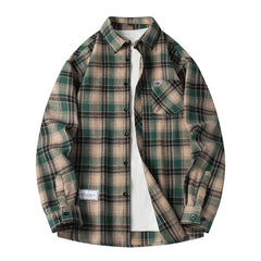 Plaid Flannel Sleeve Blue Loose Shirt