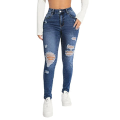 Elastic Waist Drawstring  Denim Jeans Fashion Skinny Slim Ankle-Length Pant