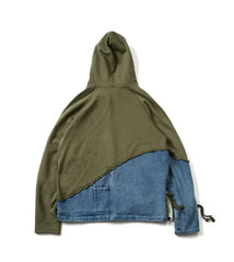 Denim Patchwork Sweatshirts Zipper Sleeve Pullover Hoodies