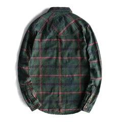 Workwear Plaid Washed Distressed Lapel Versatile Long Sleeve Shirt