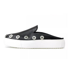 Genuine Leather Thick Sole Street Trendy Button Mule Shoes Slip on Loafers