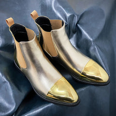 Gold Chelsea Boots PU Ankle Boots High Top  Golden Shoes