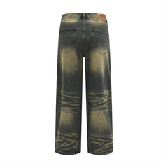 Street Personality Straight Tube Multi Pocket Work Clothes Jeans  Retro Pants