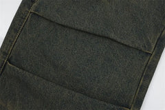 Street Personality Straight Tube Multi Pocket Work Clothes Jeans  Retro Pants