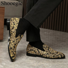 Stud Crystal Gold Shoes Embroidery Comfort Loafers Floral Flats Shoes