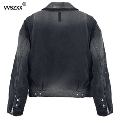 Heavy Duty Washed Vintage Leather Collar Jacket