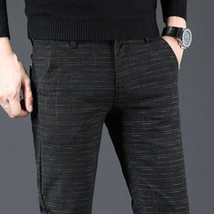 Plaid Trousers Slim Pants Gray Stripe