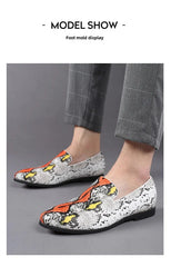 Classic Snake Pattern Loafers Breathable Leather Men's Footwear