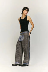 Leather Digitally Printed Jeans Distressed Y2k Men’s Jeans Motorcycle Jeans
