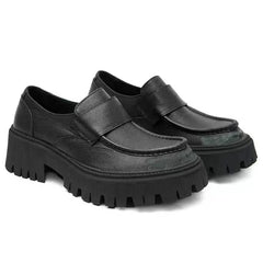 British Style Concise Thick High Heels Genuine Leather Shoes
