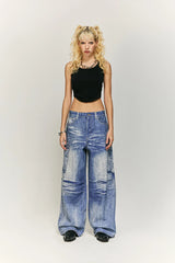 Retro Washed Worn Jeans  Straight Mopping Y2K Pants