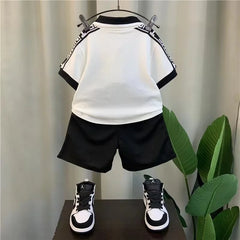 1 to 8 Years Old Letter Turn-down Collar T-shirts Tops and Shorts 2PCS Clothing Sets