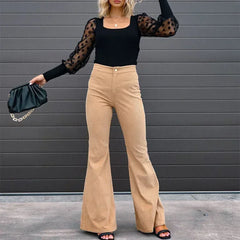 Slim Casual Female New Solid Mid-waist Street Long Flare Clothing