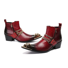 Ankle Boot Genuine Leather Mens Chelsea Crocodile Pattern