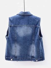 Denim Vest Luxury Pearls Fashion Ripped Autumn Jeans Jacket Sleeveless