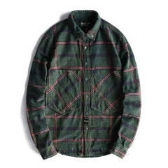 Workwear Plaid Washed Distressed Lapel Versatile Long Sleeve Shirt