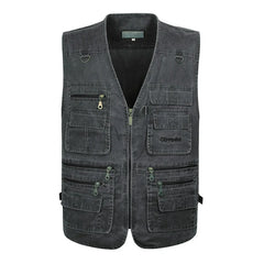 Sleeveless Cotton Vest with Many 16 Pockets  Waistcoat