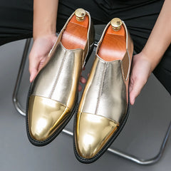 Gold Chelsea Boots PU Ankle Boots High Top  Golden Shoes