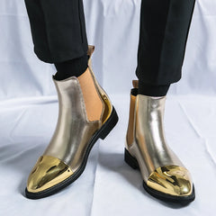 Gold Chelsea Boots PU Ankle Boots High Top  Golden Shoes