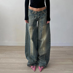 Vintage Washed Loose Fit Jeans Casual Denim Pants