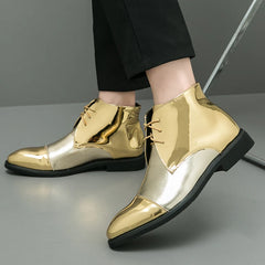 Gold Chelsea Boots PU Ankle Boots High Top  Golden Shoes