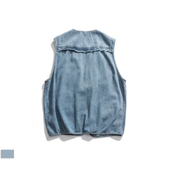 Vest High Street Casual Cargo Denim Vest V-neck