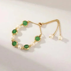 Snake Green Gemstone Metal Bracelet