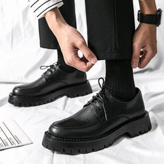 Thick Platform Black Leather Loafers Shoes
