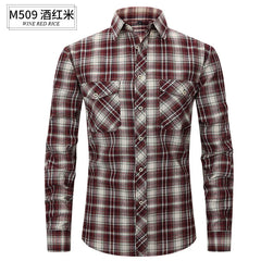 Brushed Plaid Cotton Long Sleeve Shirt