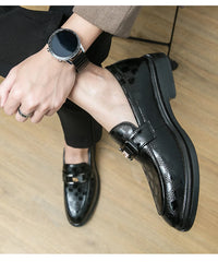 British Style New Emerald Pointed Leather Shoes Slip-On Loafer Black Hombre