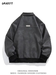 PU Leather Lapel Jacket American Style