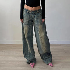 Vintage Washed Loose Fit Jeans Casual Denim Pants