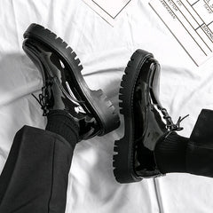 Thick Platform Black Leather Loafers Shoes