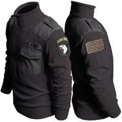 Military Sweater 100% Cotton Round Neck Tactical Knitted Pullover Vintage US Air Force Patch Casual Knitwear