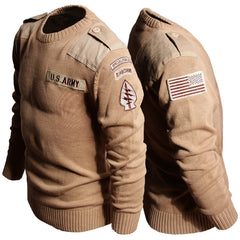 Military Sweater 100% Cotton Round Neck Tactical Knitted Pullover Vintage US Air Force Patch Casual Knitwear