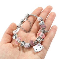 Anime Sanrio Charms Hello Kitty Bracelet Kawaii Pink Kitty Cat Pandant Bangle Diy Bracelet for Girl y2k Accessories Gifts