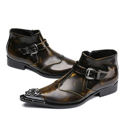 Ankle Boot Genuine Leather Mens Chelsea Crocodile Pattern
