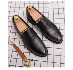 Brogue Carving Penny Loafers Slip on Leather shoes