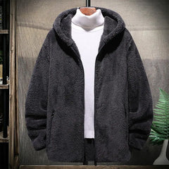 Furry Winter Coat Men Plush Hooded Jacket