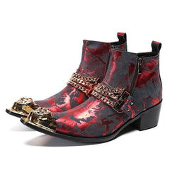 Ankle Boot Genuine Leather Mens Chelsea Crocodile Pattern