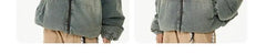 Retro American Neutral Denim Blue down Cotton Jacket