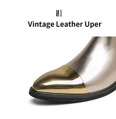 Gold Chelsea Boots PU Ankle Boots High Top  Golden Shoes