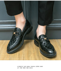 British Style New Emerald Pointed Leather Shoes Slip-On Loafer Black Hombre