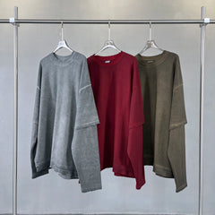 Dirty, dyed and worn fake two long-sleeved T-shirts